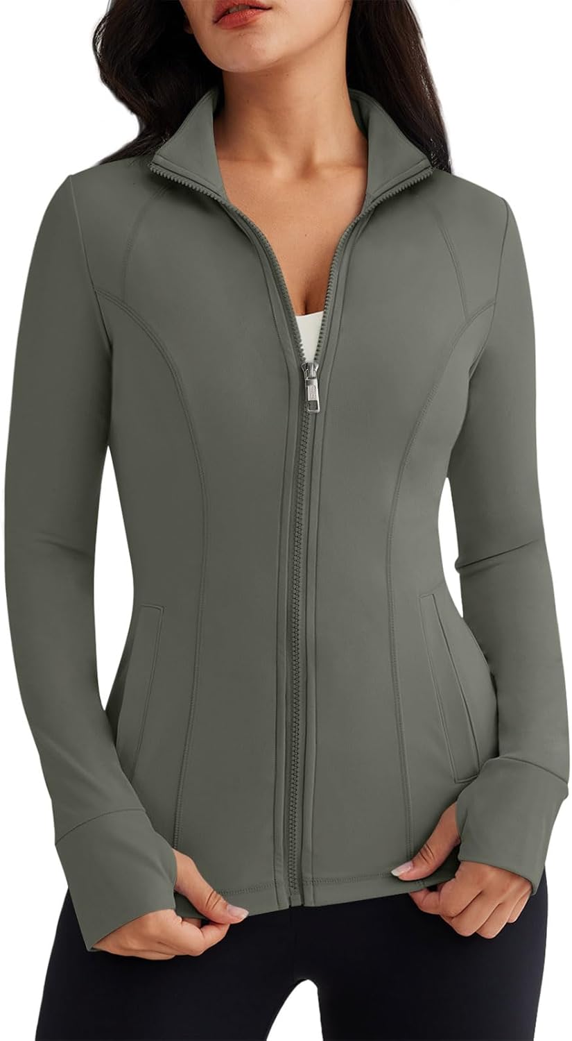 Women’s Full Zip Athletic Jacket – Breathable Lightweight Zip-Up Hoodie with Stand-Up Collar