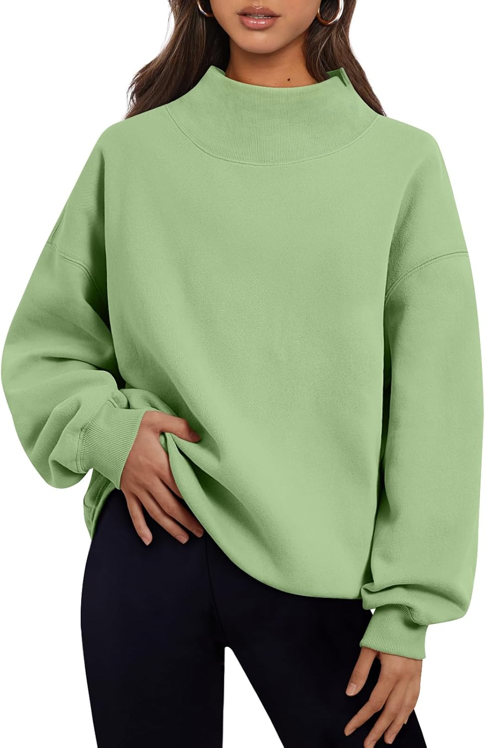 Women's Turtleneck Sweatshirt - Oversized Drop Shoulder Pullover with Fleece Lining