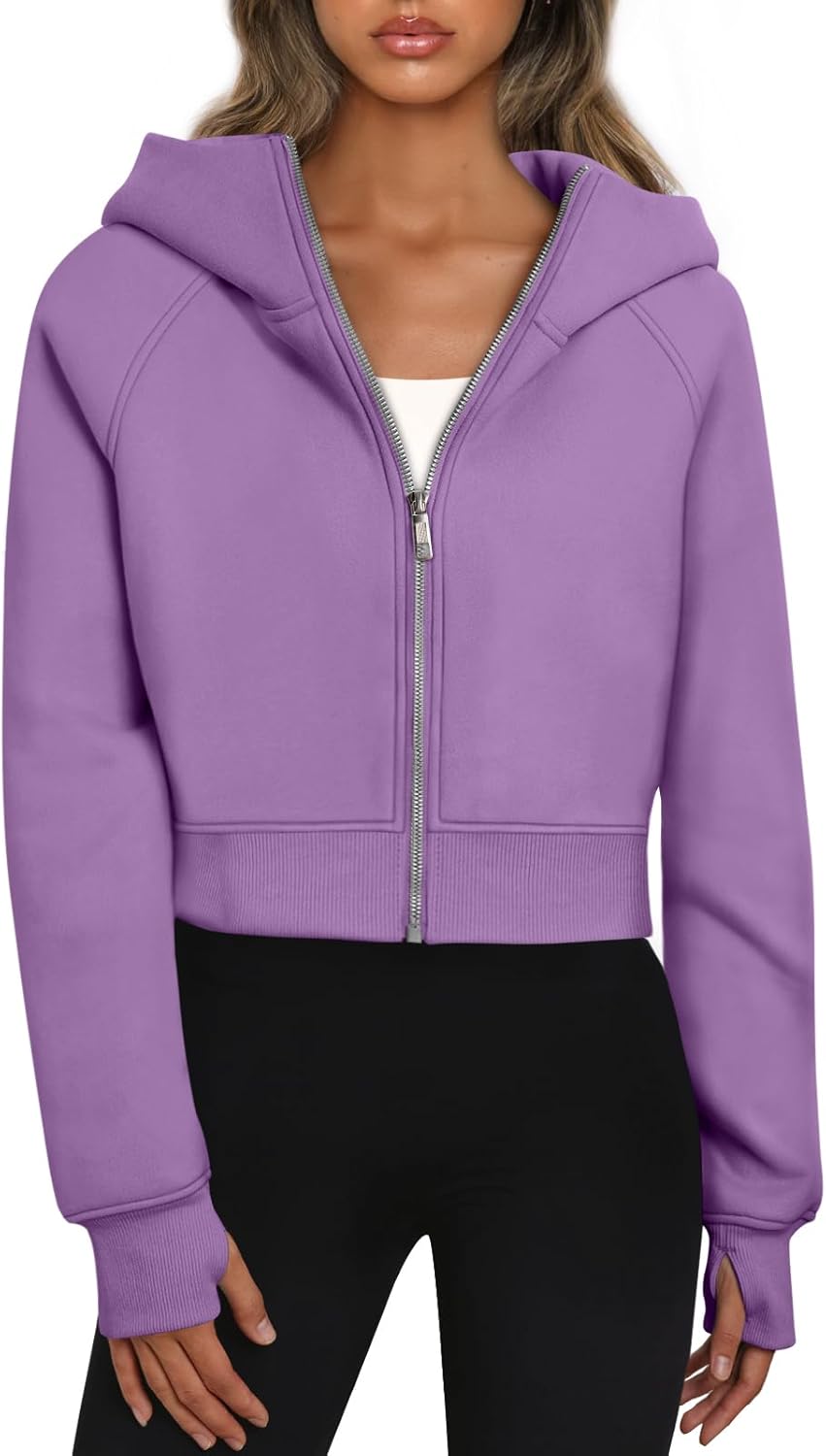 Women’s Full Zip Fleece Hoodie – Cozy Winter Jacket with Drop Shoulder Collar, Soft & Breathable Sweatshirt for Fall & Winter