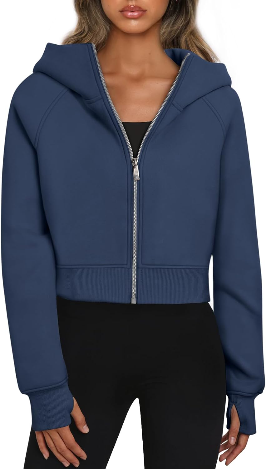 Women’s Full Zip Fleece Hoodie – Cozy Winter Jacket with Drop Shoulder Collar, Soft & Breathable Sweatshirt for Fall & Winter