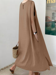 Leisure Solid Pocket Slit Hem Sleeveless Maxi Dress