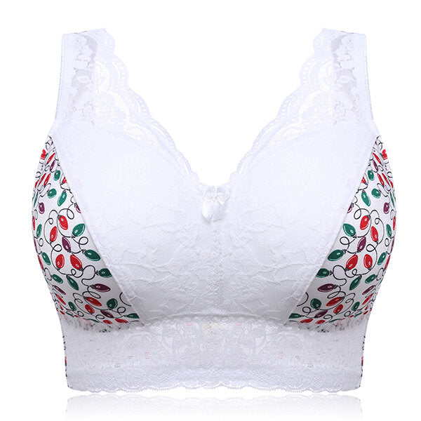 Large Size Cup Full Coverage Wireless Floral Lace Sleeping Leisure Vest Bra