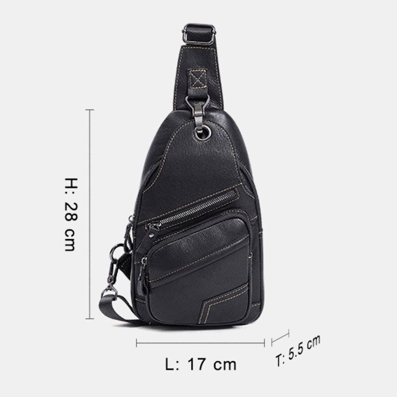 Men Genuine Leather Large Capacity Outdoor Casual Chest Bag Convertible Shoulder Strap Multi-pocket Crossbody