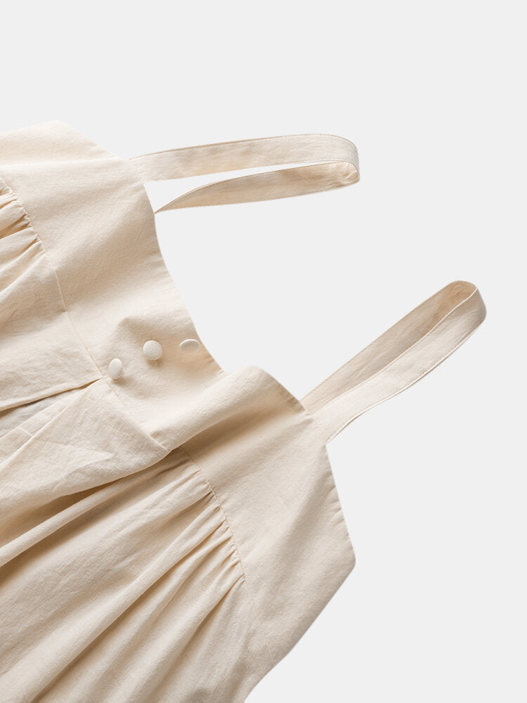 Solid Color Straps Pleated Daily Casual Jumpsuit For Women