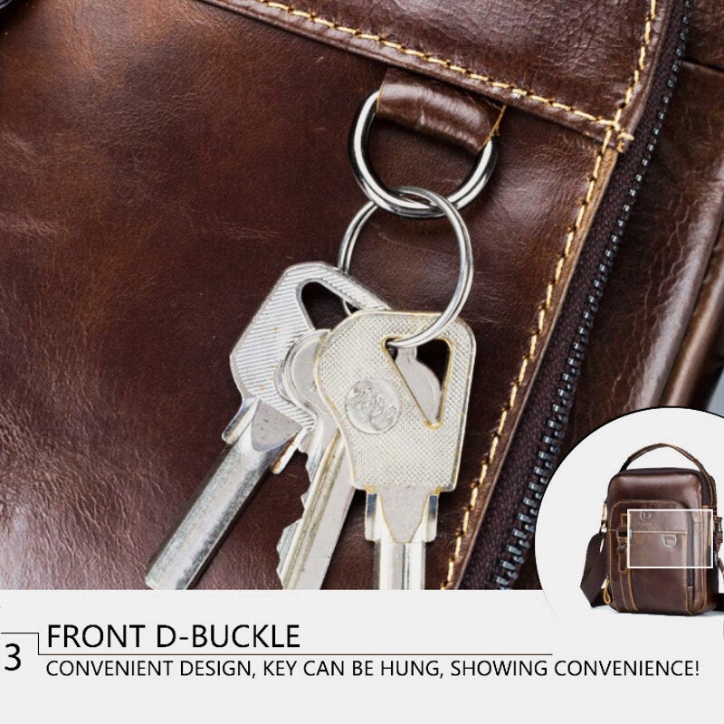 Men Genuine Leather Multi-pocket Crossbody Bag Vintage Keychain Design Shoulder