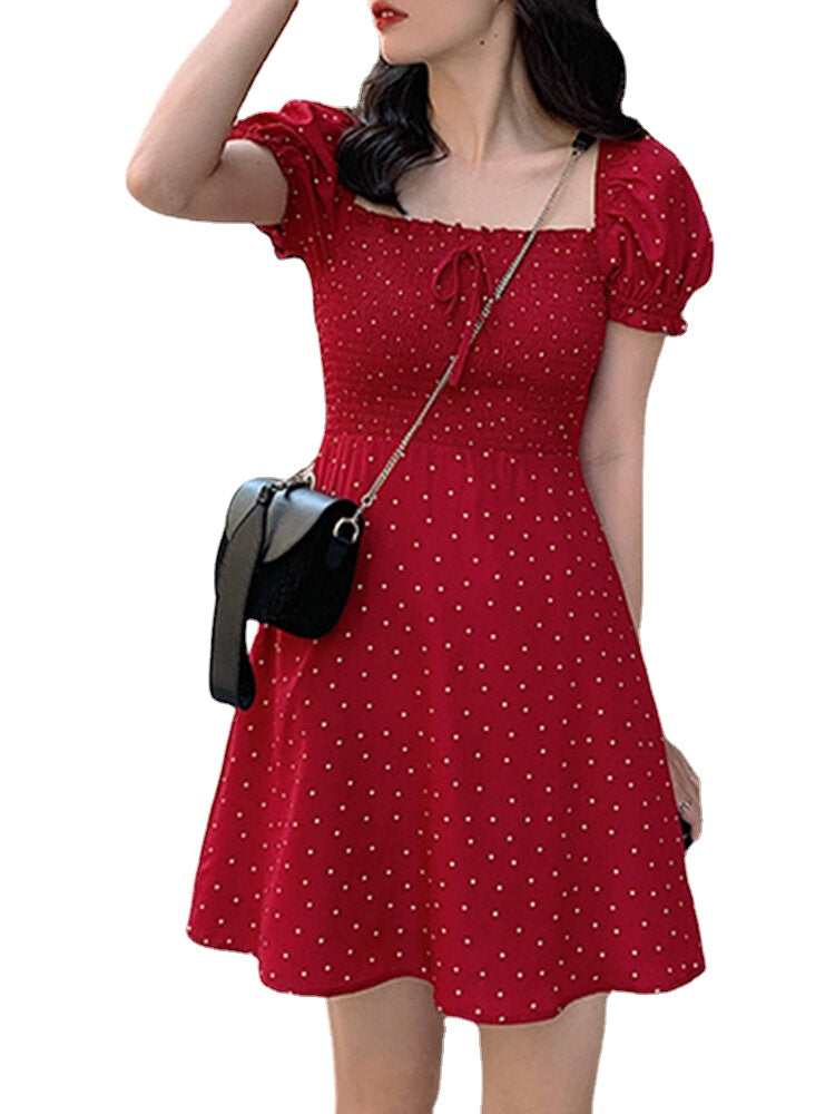 Puff Sleeve Floral Leisure Summer Holiday Dress For Women