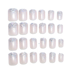 Radiant Pink Glitter Press-On Nails - Short Square Reusable Acrylic Nail Art for Women & Girls - Perfect for Daily Wear