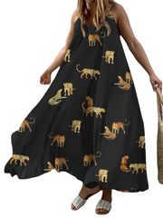 Animal Print Adjustable Strap Backless Loose Swing Maxi Dress