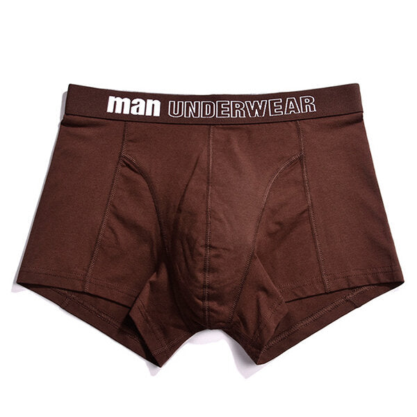 Mens Cotton Breathable Casual U Convex Underwear Pure Color Mid Rise Boxers