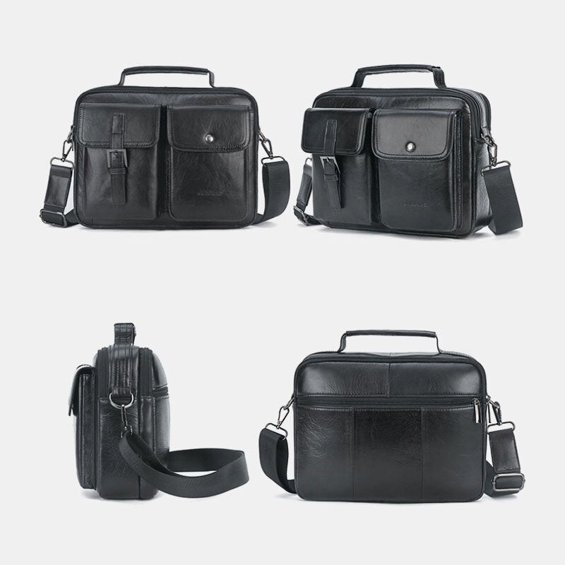 Men Genuine Leather Multi-function Retro Large Capacity Handbag Shoulder Bag Cross Body