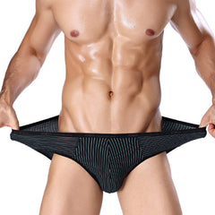 Mens Fashion Striped Modal Low Waist U Convex Pouch Brief Underwear