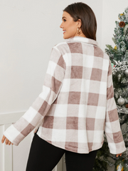 Plus Size Lapel Collar Plaid Zip Front Sweatshirt