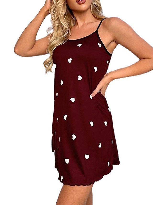 Women's Sheath Dress Slip Dress Mini Dress Sexy Dressy Print Heart Strap Party Home Black Wine