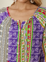 Women Abstract Colorblock Print Crew Neck Half Sleeve Ethnic Style Dress