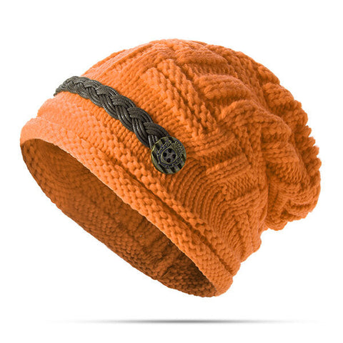Women Girl Crochet Strap Knitting Caps Button Decorative Baggy Beanie Hat