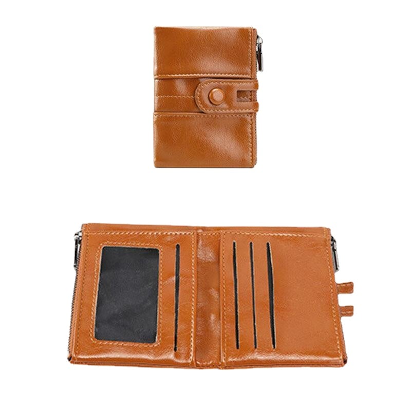 Women RFID Anti Theft 6 Card Slots Oil Wax Bifold Wallet Purse