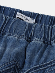 Women Distressed Solid Color Elastic Waist Loose Denim Skirt With Pocket