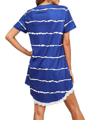 Women's Plus Size Pajamas Nightgown Nighty Pjs Stripe Sport Simple Comfort Home Daily Vacation Cotton Breathable V Wire Short Sleeve Spring Summer Blue Wine, Sweet, Lace, Print