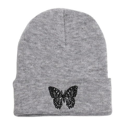 Unisex Wool Warm Elastic Casual Cartoon Butterfly Embroidery Pattern Knitted Hat Brimless Beanie