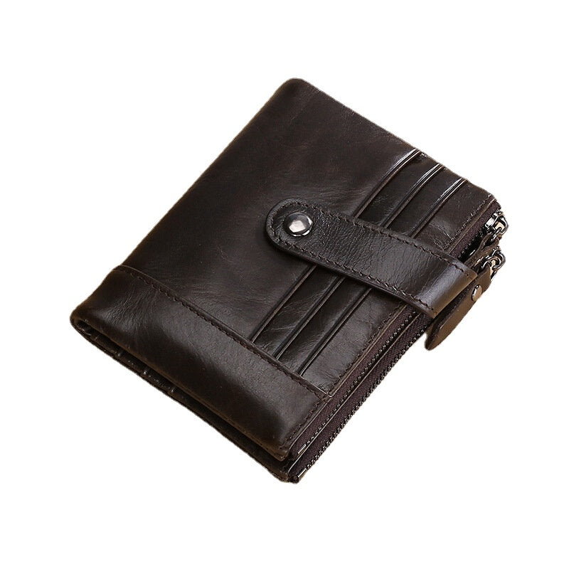 Men Genuine Leather Vintage RFID Blocking Zipper Coin Wallet