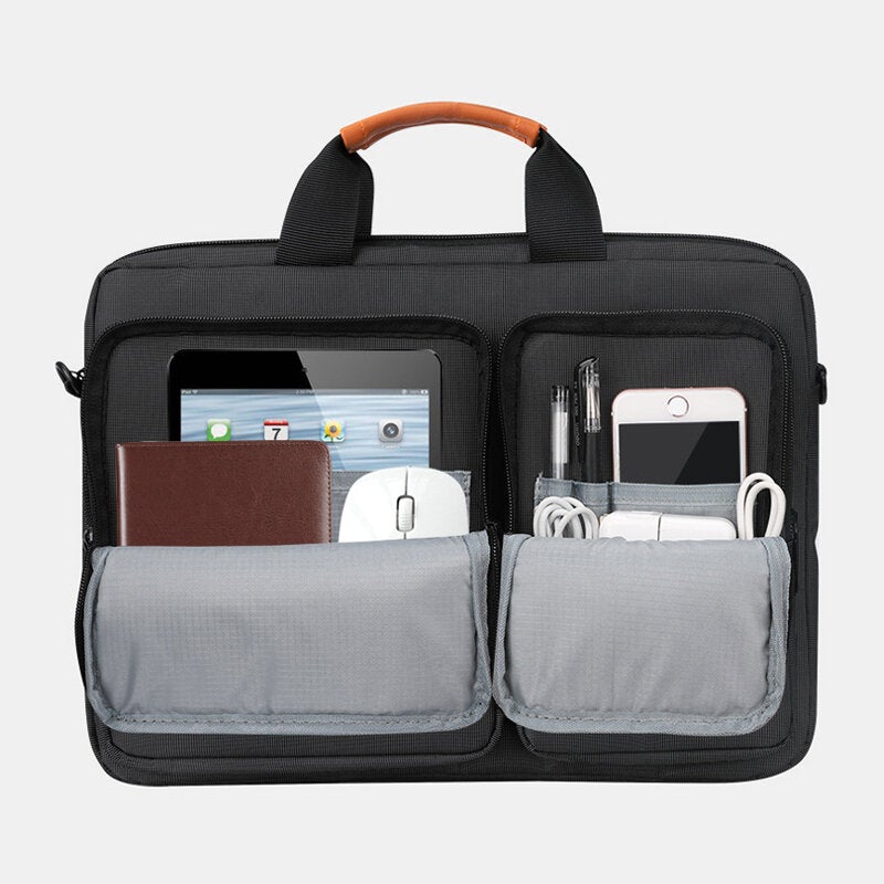 Men Polyester Multifunction 13.3/14/15.6 Inch Laptop Bag Fashion Double Front Pocket Handbag Teacher Tote Crossbody