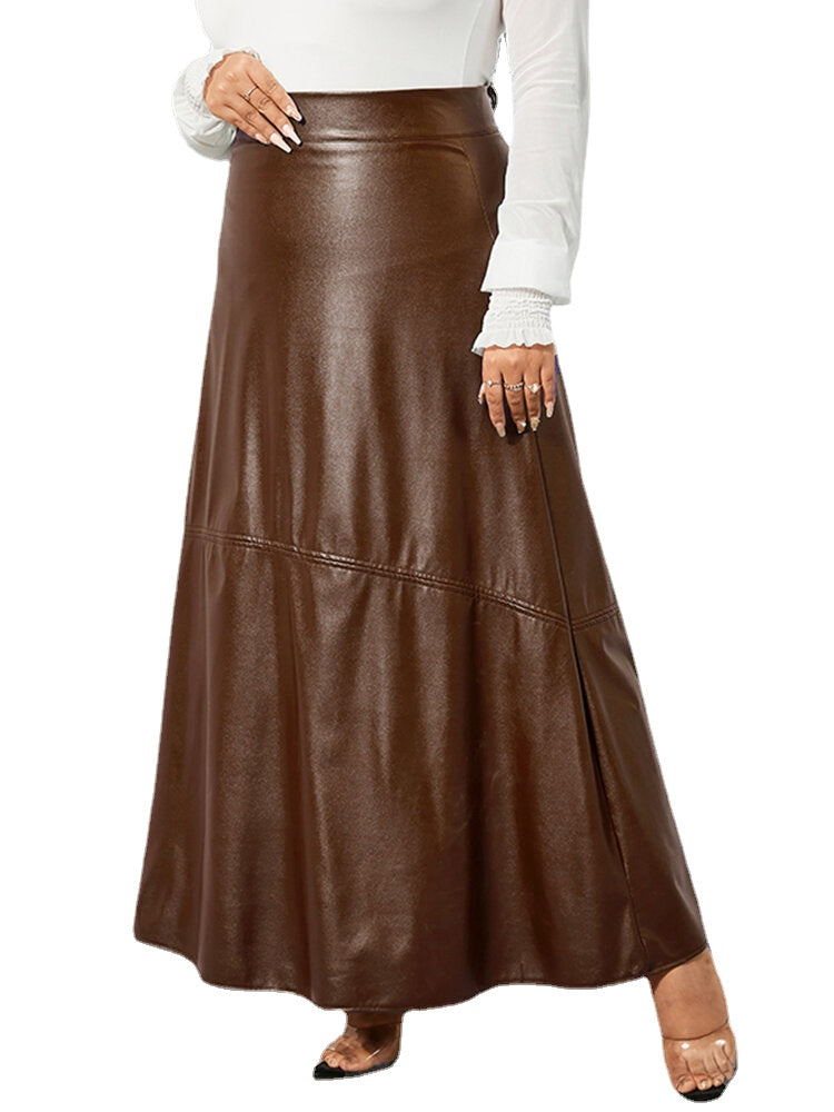 Women Solid Casual Leather Ankle Length Street Fashion Fitting Skirts