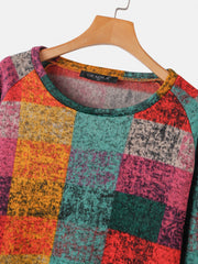 Women Color Block Round Neck Raglan Sleeve Vintage Casual Sweatshirts
