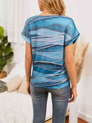 Print Round Neck Short Sleeve Knotted Casual T-shirt For Women