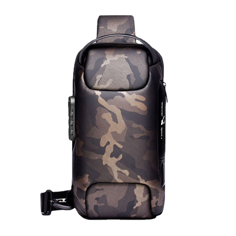 Men Oxford Password USB Charging Anti-theft Multi-Layers Waterproof Crossbody Bag Chest Bag Sling