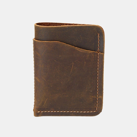 Genuine Leather Retro Mini Easy Carry Card Receipt Holder Short Wallet