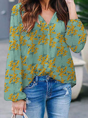 Floral Print Casual V Neck Long Sleeve Blouse