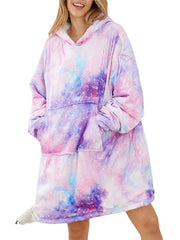 Women Starry Sky Print Oversized Thick Reversible Blanket Hoodie Comfy Homewear With Pocket