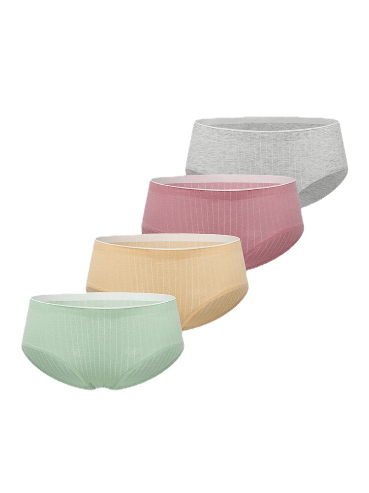 4Pcs Women Cotton Antibacterial Breathable Solid Color Mid Waist Panties