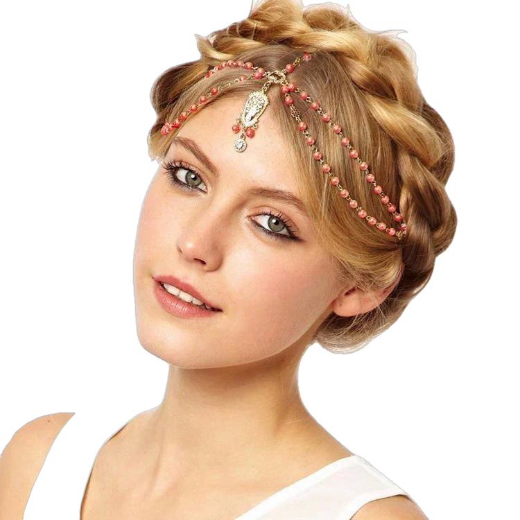 Hair Decoration Head Band White/Red Beaded Piece