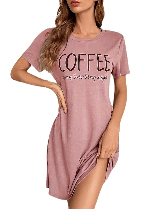 Women's T Shirt Dress Tee Dress Shift Dress Mini Dress Casual Cozy Print Letter Round Neck Home Lounge Black Pink