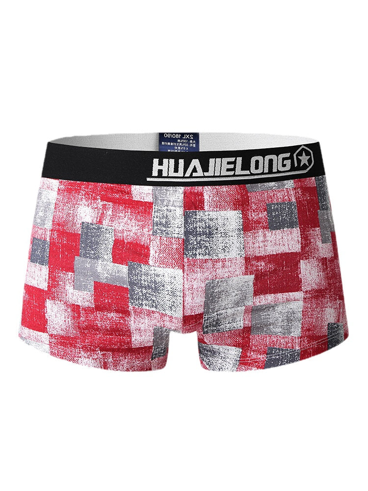 Mens 100% Cotton Colorblock Print Breathable Thin Elastic Mid Waist Arrow Short Boxers