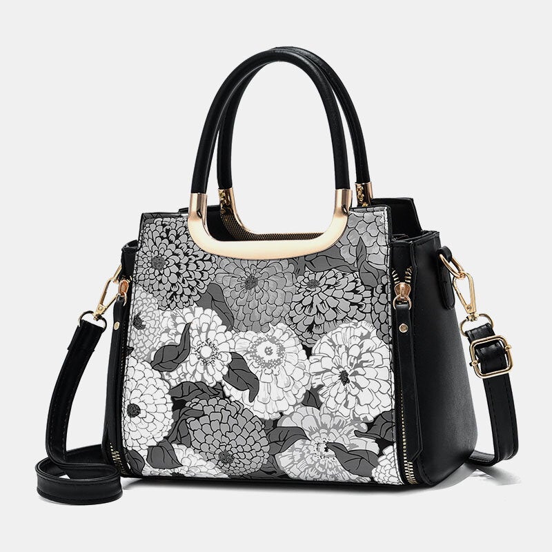 Women Color Flower Print Crossbody Multiple Compartments Zipper Handbag Shoulder Bag