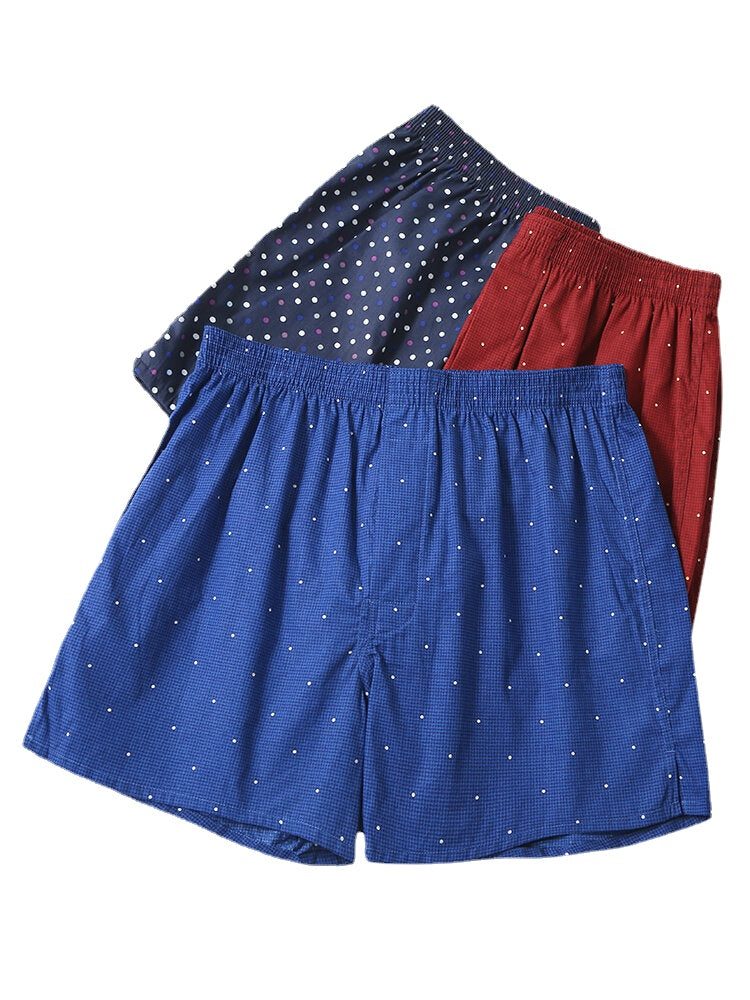 Mens 100% Cotton Polka Dot Print Thin Breathable Button Fly Home Elastic Waist Boxers