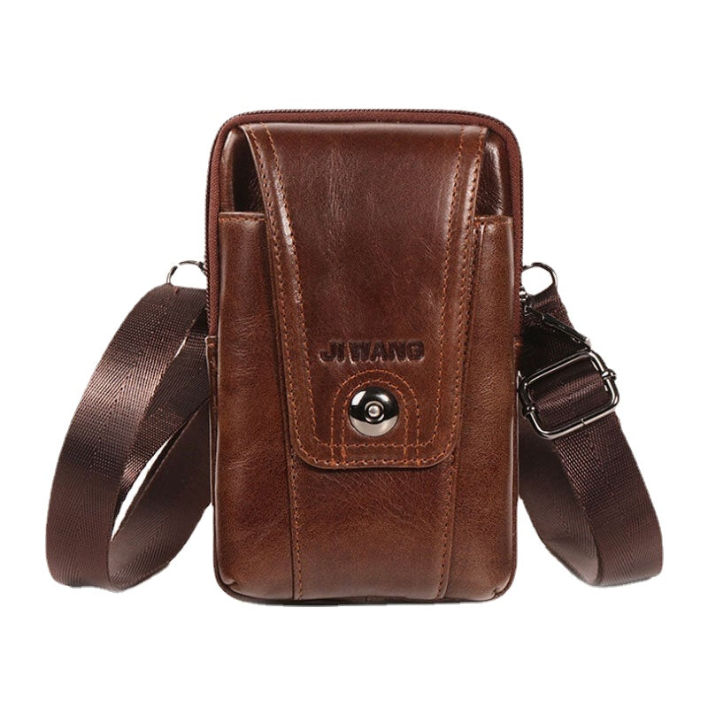 Men Genuine Leather Belt Phone Bag Casual Crossbody Shoulder