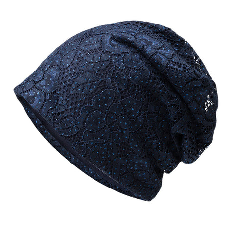 Women Lace Rhinestone Flower Pattern Baotou Hat Casual Wild Breathable Comfortable Beanie Hat