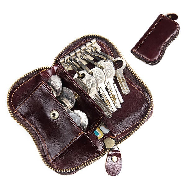 Men Oil Wax Genuine Leather 6 Key Holder Vintage Card Holder Coin Purse