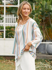 Women Colorful Striped Print Long Sleeve Casual Blouse