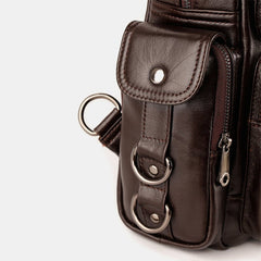 Men Genuine Leather Multifunction Multi-Carry Outdoor Travel Cowhide Crossbody Bag Backpack