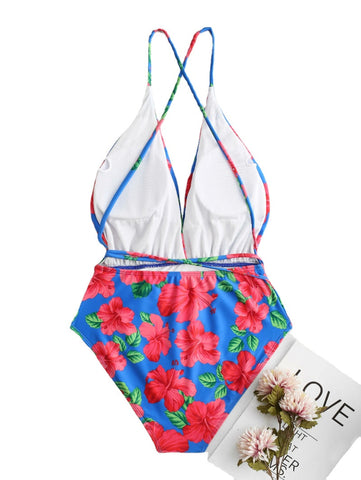 Ladies Flora Criss Cross Backless Dry Quickly High Waisted Swimwear