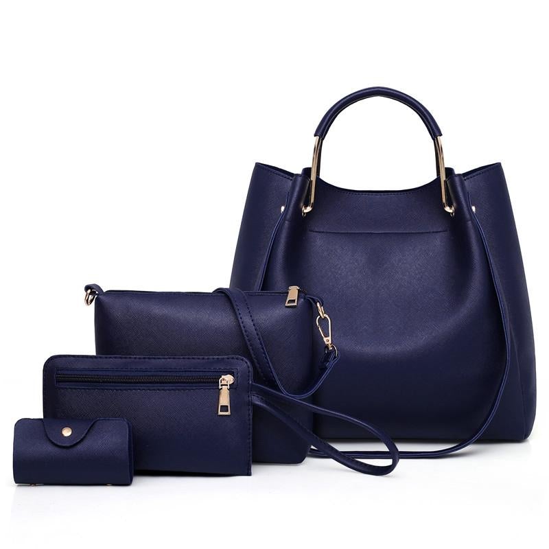 Women Plain Faux Leather Four-piece Set Handbag Shoulder Bag Clutch Bag