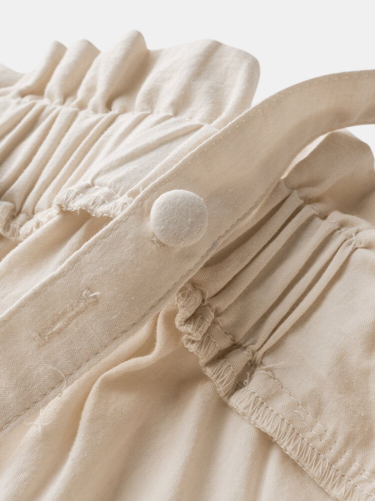 Solid Color Straps Pleated Daily Casual Jumpsuit For Women