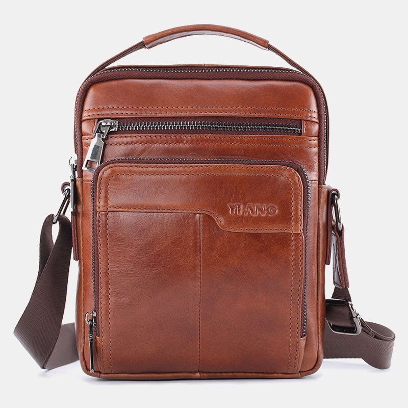 Men Genuine Leather Large Capacity Shoulder Baq Crossbody Bag