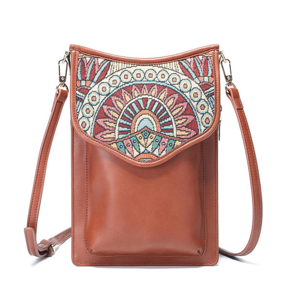 Bohemian Style Retro Canvas Floral Printing Women Phone Bag Shoulder Crossbody