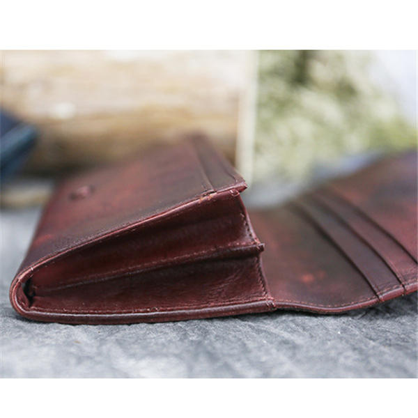 National Style Genuine Leather Trifold Long Wallet Card Holder Phone Bag Purse For Women