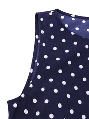 Polka Dot Print O-neck Sleeveless Loose Summer Casual Maxi Dress